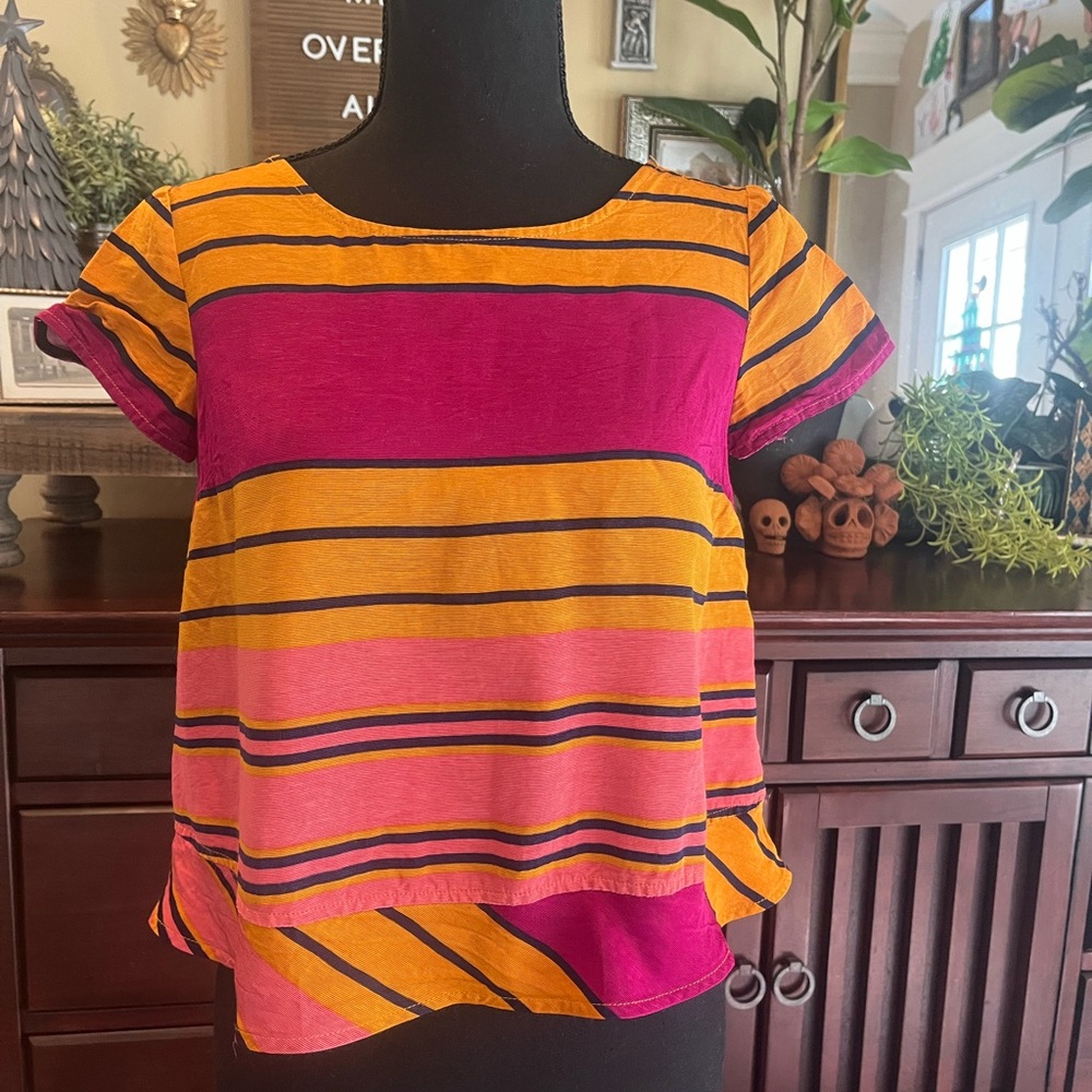 Anthropologie Maeve Multicolor Striped Short Sleeve Cropped Top
